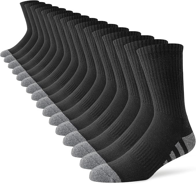 A set of 8 pairs of JOYNÉE men's crew socks in various colors, featuring a cushioned sole, reinforced heel and toe, and breathable mesh zones for athletic performance and work.