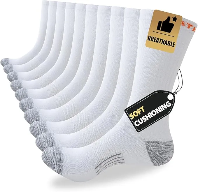 A pack of JOYNÉE men’s lightweight athletic crew socks with a high-calf fit, featuring breathable mesh and a cushioned sole designed for boots and long-distance running.